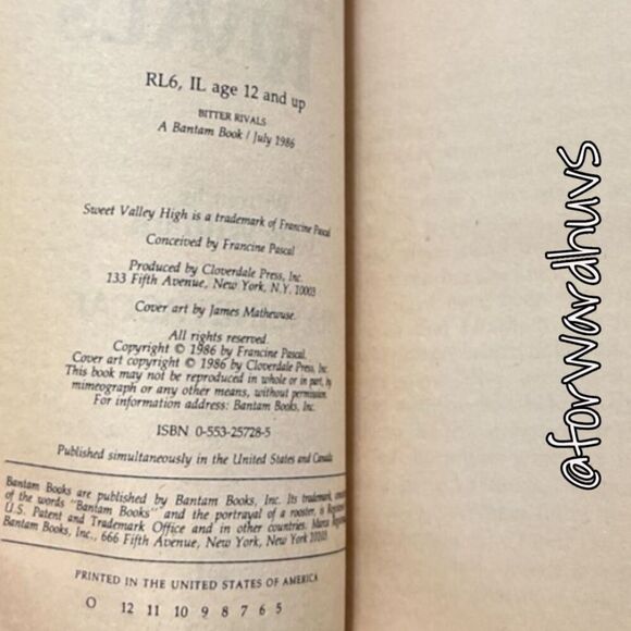 Bundle Sale 3 for $15 | Sweet Valley High Bitter Rivals #29 | 1986 - Picture 5 of 9